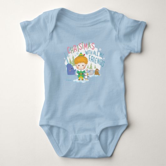 友達みんなで小妖精や小人のクリスマスを楽しむ ベビーボディスーツ (正面)