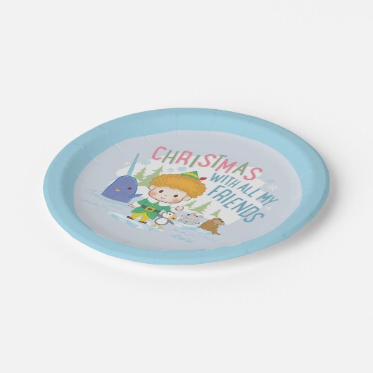友達みんなで小妖精や小人のクリスマスを楽しむ ペーパープレート (アングル)