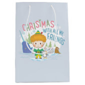 友達みんなで小妖精や小人のクリスマスを楽しむ ミディアムペーパーバッグ (正面)