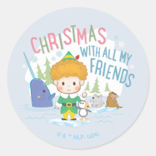 友達みんなで小妖精や小人のクリスマスを楽しむ ラウンドシール