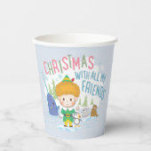 友達みんなで小妖精や小人のクリスマスを楽しむ 紙コップ (正面)
