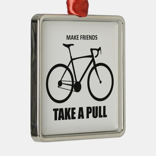 友達を引っ張るサイクリング メタルオーナメント (右)