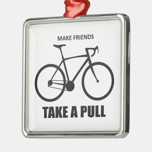 友達を引っ張るサイクリング メタルオーナメント (左)
