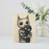 友達を抱きしめるかわいい猫 ポストカード (スタンド正面)