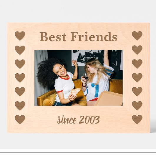 友達ハート柄 オーダーメイド 木製フォトフレーム レーザー彫刻フレーム