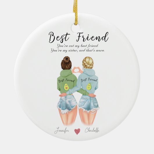 友達パーソナライズされたにアボカドのギュ最高のメント セラミックオーナメント (裏面)