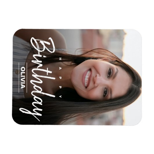 友達モダンの誕生日のグリーティングを写真のポストに置き換える マグネット (横)