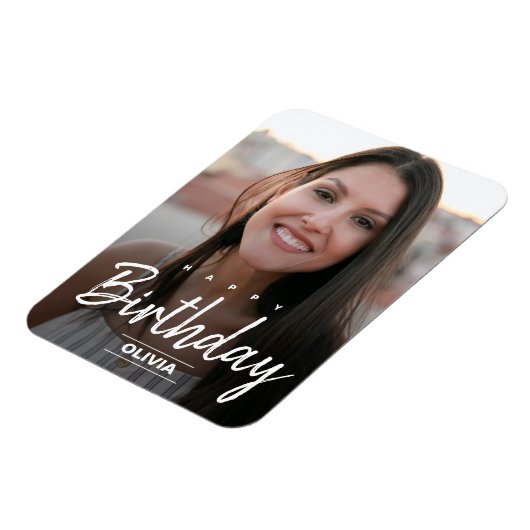 友達モダンの誕生日のグリーティングを写真のポストに置き換える マグネット (左側)