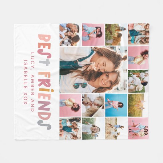 友達最高ののカラフル15枚モダン写真 フリースブランケット (正面(横))
