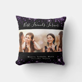 友達最高の永遠フォトブラックパープルグリッター クッション