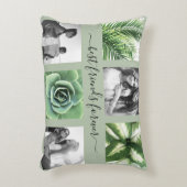 友達最高の永遠6枚のフォトコラージュのセージ緑の緑 アクセントクッション (正面(垂直))