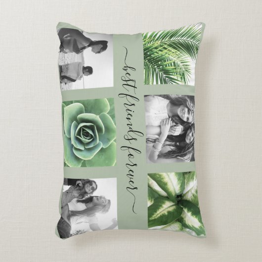 友達最高の永遠6枚のフォトコラージュのセージ緑の緑 アクセントクッション (正面(垂直))