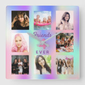 友達永遠にピンク紫色のミントフォトコラージュ スクエア壁時計 (正面)