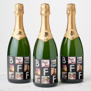 友達 ブラック シルバー フォト コラージュ BFF スパークリングワインラベル