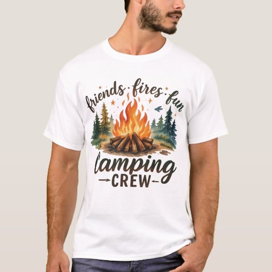 友達 炎 楽しい キャンピング Tシャツ (正面)