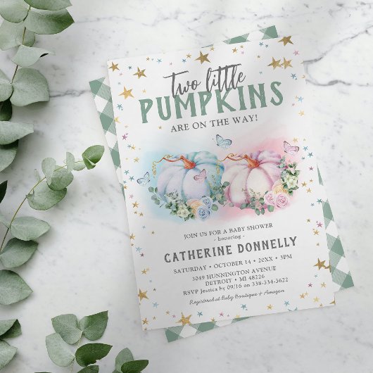 双のかぼちゃの男の子と女の子のベビーシャワー招待状 招待状
