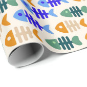 双トーンかわいい魚の骨柄 ラッピングペーパー (ロールコーナー)