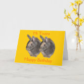 双子うさぎ写真誕生日カード カード (黄色い花)