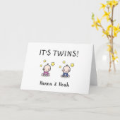 双子おめでとうございます,名前カスタム,ご祝い カード (黄色い花)