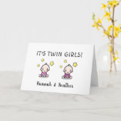 双子おめでとうございます,名前カスタム,ご祝い カード (黄色い花)