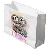 双子かわいいナマケモノ赤ちゃんシャワーピンク ラージペーパーバッグ (正面アングル)