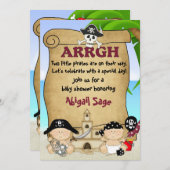 双子かわいい小さな海賊バッカリーベビーシャワー 招待状 (正面/裏面)