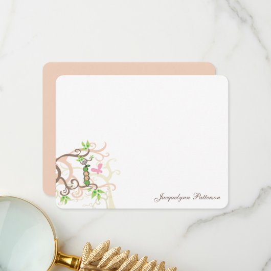 双子かわいい赤ちゃん女お洒落の子ピンクのエンドウ豆 サンキューカード (正面/裏面インサイチュ)