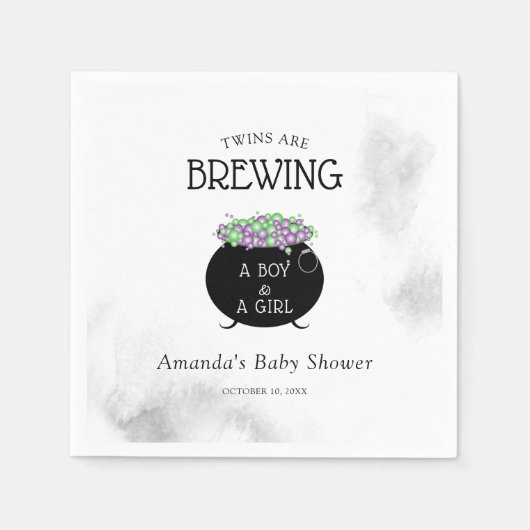 双子がハロウィーンの赤ちゃんシャワーを醸造している スタンダードカクテルナプキン (正面)