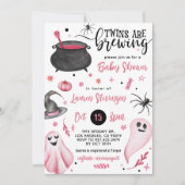 双子がハロウィーンの赤ちゃんシャワーを醸造している 招待状 (正面)