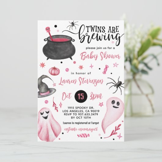 双子がハロウィーンの赤ちゃんシャワーを醸造している 招待状 (スタンド正面)