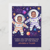 双子が太陽のまわりに宇宙飛行士の写真を最初に旅 サンキューカード (正面)