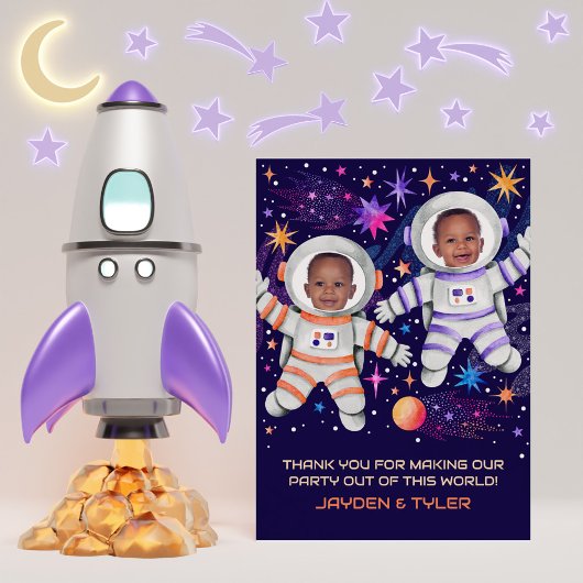 双子が太陽のまわりに宇宙飛行士の写真を最初に旅 サンキューカード