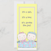 双子が眠るベッド、女の子と男の子の赤ちゃんの招待状 招待状 (裏面)