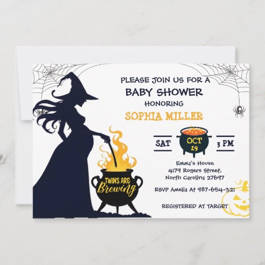 双子が醸造シャワーウィッチハロウィーンカルドロン 招待状 (正面)