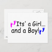 双子その女の子と男の子のベビー足跡 ポストカード (正面/裏面)