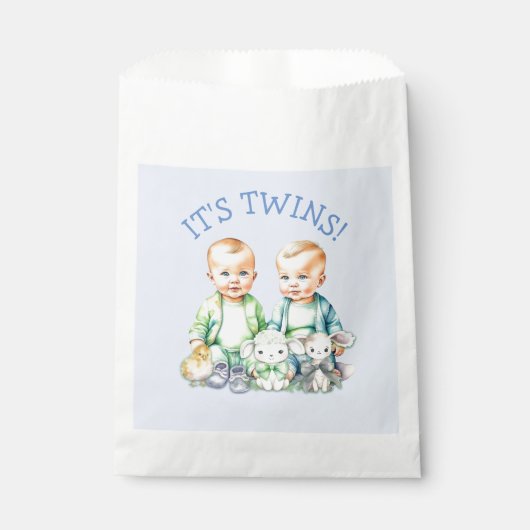 双子だ!かわいい男の子ツインベビーシャワー フェイバーバッグ (正面)