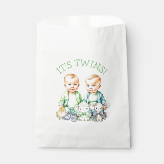 双子だ！かわいい男の子ツインベビーシャワー フェイバーバッグ (正面)