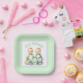 双子だ！かわいい男の子ツインベビーシャワー ペーパープレート (パーティー)