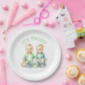 双子だ！かわいい男の子ツインベビーシャワー ペーパープレート (パーティー)