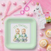 双子だ！かわいい男の子ツインベビーシャワー ペーパープレート (パーティー)