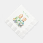 双子だ！かわいい男の子ツインベビーシャワー 縁ありランチョンナプキン (角)