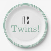 双子だ!グリーンベビーシャワーパーティー紙プレート ペーパープレート (正面)