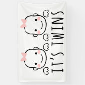 双子だ |ピンクの弓を持つ女の子 横断幕 (縦)