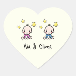 双子だ！ピンク&ブルーのツインパーソナライズされたベビー ハートシール