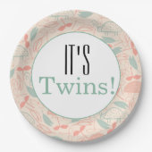 双子だ!フローラベビーシャワーパーティー紙プレート ペーパープレート (正面)