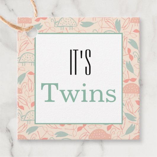 双子だ！ベビーシャワーパーティーの好意バッグ フェイバータグ (正面)