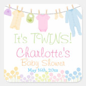 双子だ!リトルウェア赤ちゃんシャワーパーティー スクエアシール (正面)