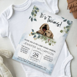 双子だ！子犬の水の色ベビーシャワー 招待状