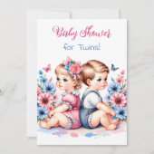 双子だ！男の子と女の子の双子ヴィンテージ赤ちゃんシャワー 招待状 (正面)