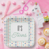 双子だ！赤モダン男女兼用ちゃんシャワー ペーパープレート (パーティー)